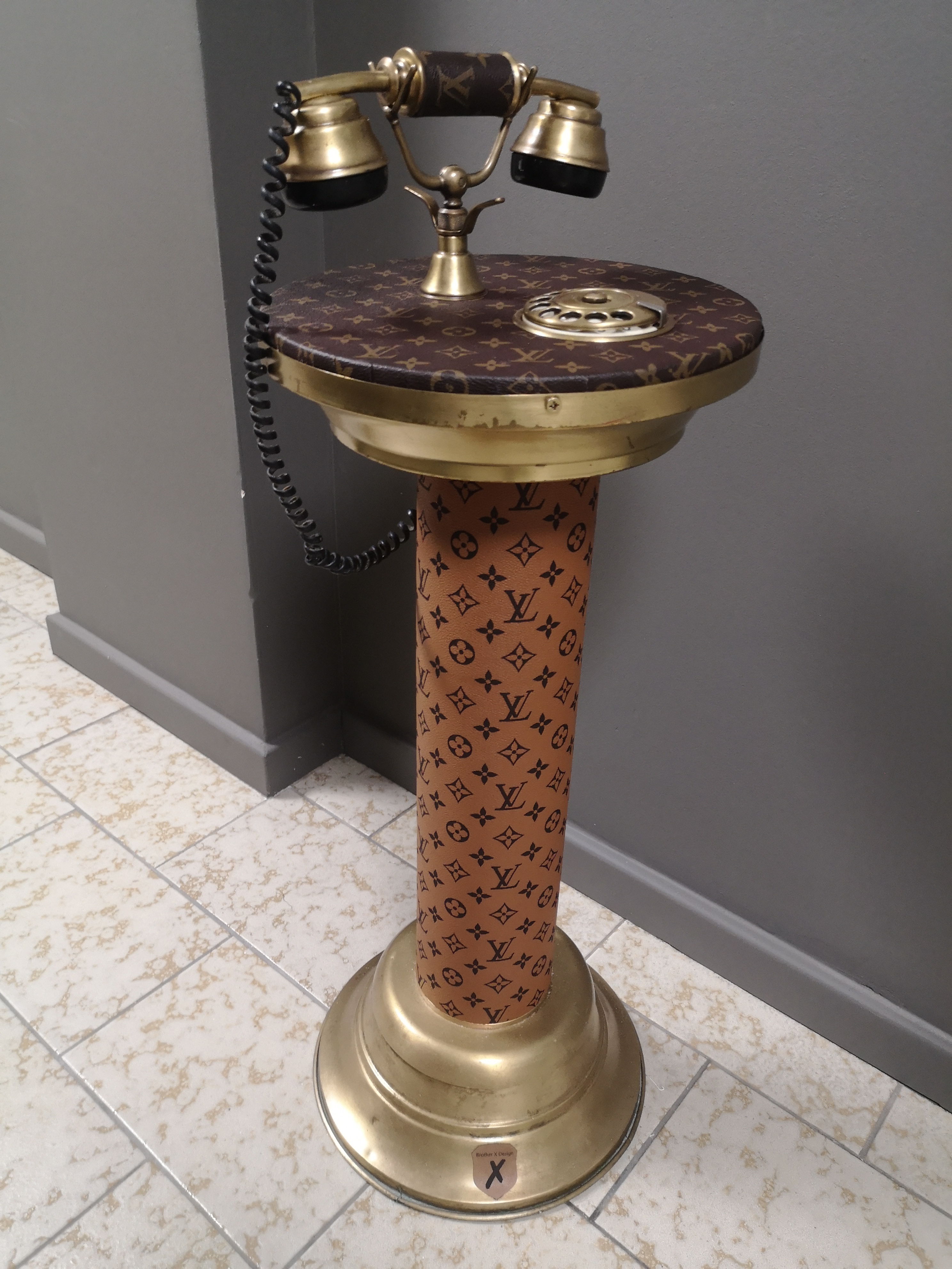 Vintage telephone table inspired by Louis Vuitton